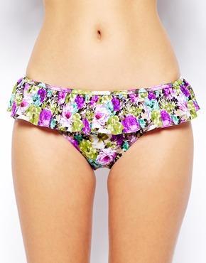 Asos Violet Floral Ruffle Bikini Pant - Violet Floral