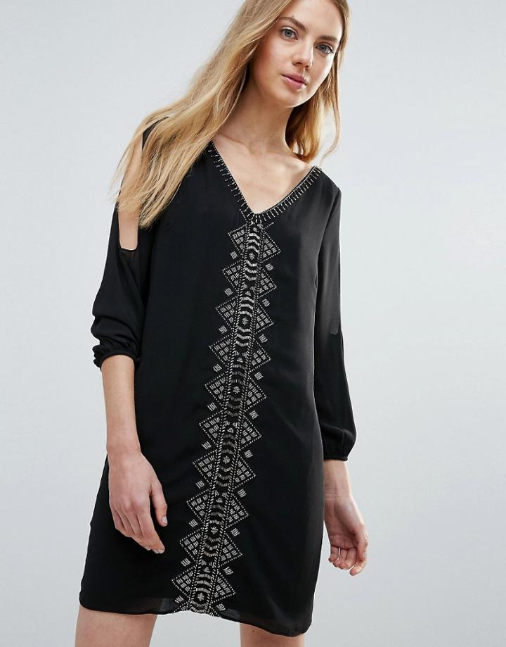 Greylin Vira Open Sleeve Beaded Shift Dress - Black