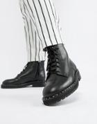 Office Attention Eyelet Chunky Black Leather Boots