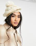 Urbancode Cable Knit Beret In Cream-pink