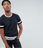 Jacamo T-shirt With Stripe Sleeve And Hem - Black
