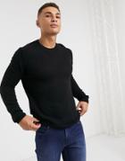 Asos Design Lambswool Crew Neck Sweater In Black