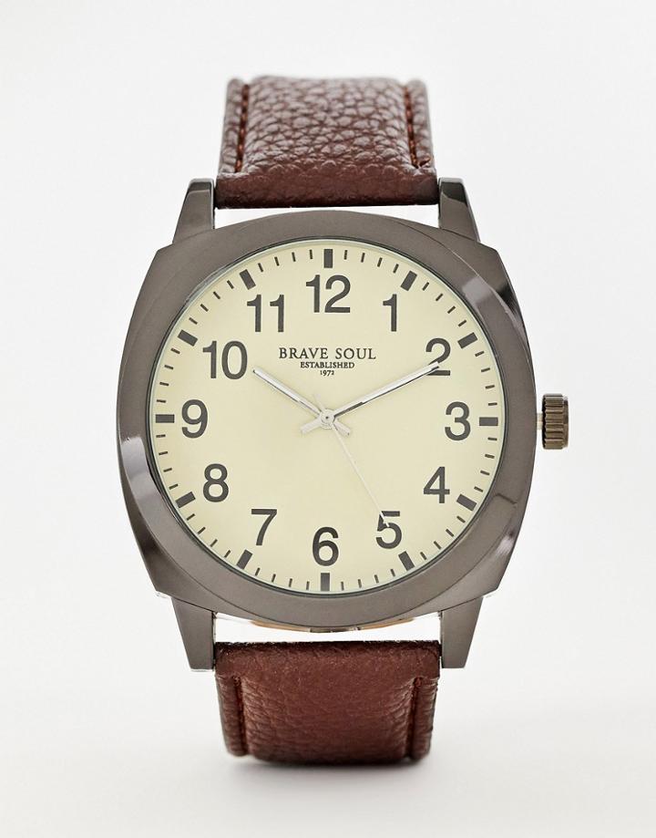 Brave Soul Mens Full Figure Dial Watch In Gunmetal And Tan-brown