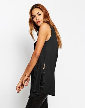 Asos Longline Sleeveless Blouse With Side Splits - Black