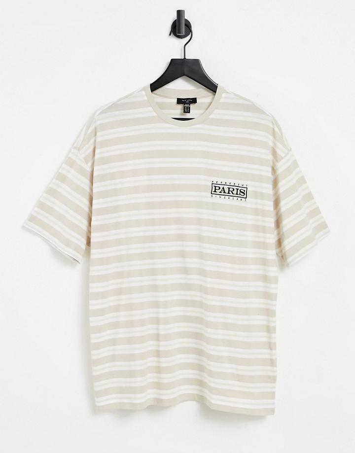 New Look Striped T-shirt With Logo In White