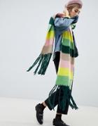 Asos Design Oversized Brushed Scarf In Stripe With Tassels - Multi