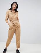 Bershka Pocket Front Boiler Suit - Beige