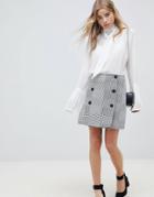 Asos Design Double Breasted Ponte Mini Skirt In Check - Multi