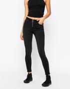 Asos Ridley High Waist Skinny Jeans In Washed Breede Black With Zip Front - Washed Breede Black