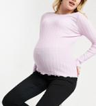 Asos Design Maternity Slash Neck Sweater With Ruffle Trims In Dusky Pink