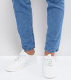 Asos Wide Fit Lace Up Sneakers In White Leather - White