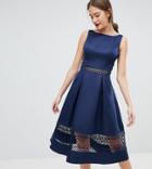 Chi Chi London Tall Structured Midi Dress With Lace Inserts - Navy