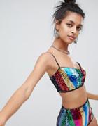 Elsie & Fred Crop Top In Sequin Stripe - Multi