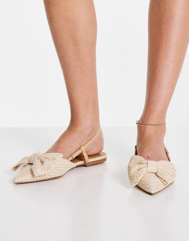Asos Design Lido Bow Ballet Flats In Natural-neutral