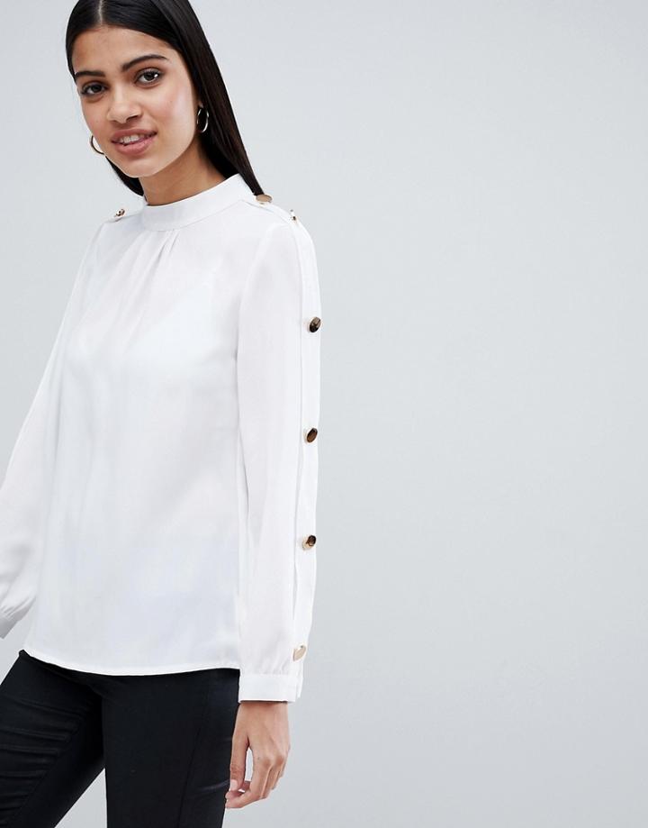 Club L Chiffon Blouse With Gold Button Detail - White