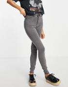 Noisy May Callie High Waisted Skinny Jeans In Light Gray
