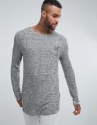 Ascend Long Sleeve Curved Hem Muscle Fit Top In Rib - Gray