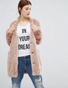 Urbancode Faux Fur Long Line Bomber With Pockets - Pink