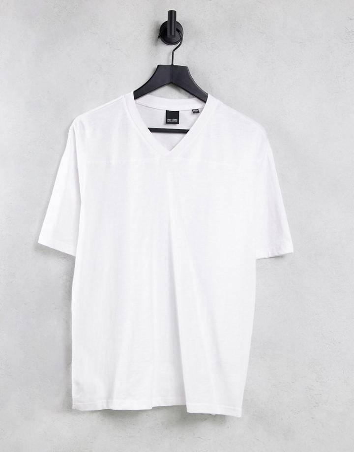 Only & Sons Oversized V Neck T-shirt In White