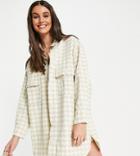 Missguided Tall Oversized Shirt In Beige Houndstooth - Part Of A Set-neutral