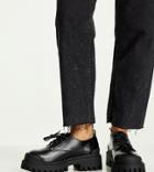 Asos Design Wide Fit Mayan Chunky Lace Up Flat Shoes In Black