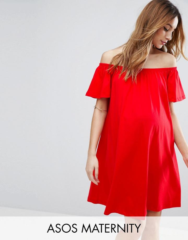 Asos Maternity Off Shoulder Mini Dress - Red