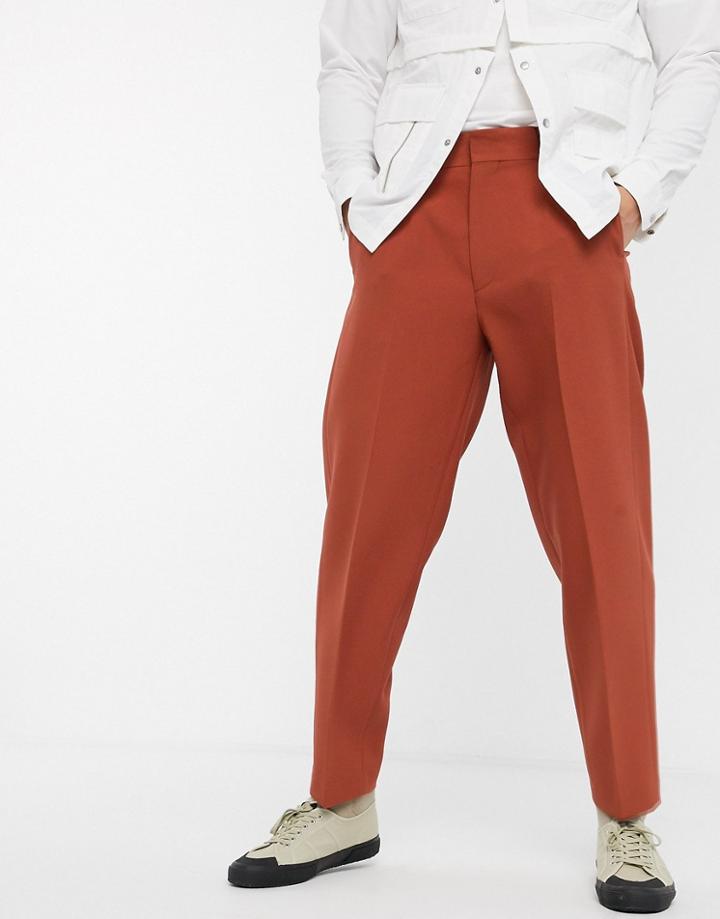 Asos Design Oversized Tapered Smart Pants In Rust-tan