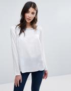 Vila Long Sleeve Top With Neck Embellishment - White