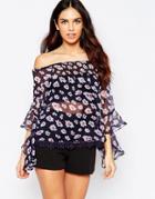 Ax Paris Boho Off Shoulder Top - Navy Multi Print