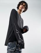 Mennace Extreme Long Sleeve T-shirt With Embroidered Sleeve - Black