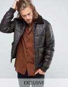 Black Phoenix Faux Leather Bomber Quilted Removable Fleece Collar In Brown - Brown