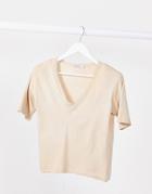 Stradivarius Padded Shoulder T-shirt In Stone Acid Wash-neutral