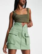 Asos Design Zip Up Utility Mini Skirt In Green