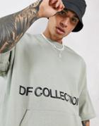 Asos Dark Future Oversized Short Sleeved Sweatshirt With Printed Logo In Forest Fog-grey