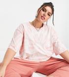 Asos Design Curve Oversized T-shirt In Tie Dye In Coral-blues