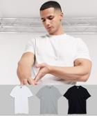 Asos Design 3 Pack Organic T-shirt With Crew Neck-multi