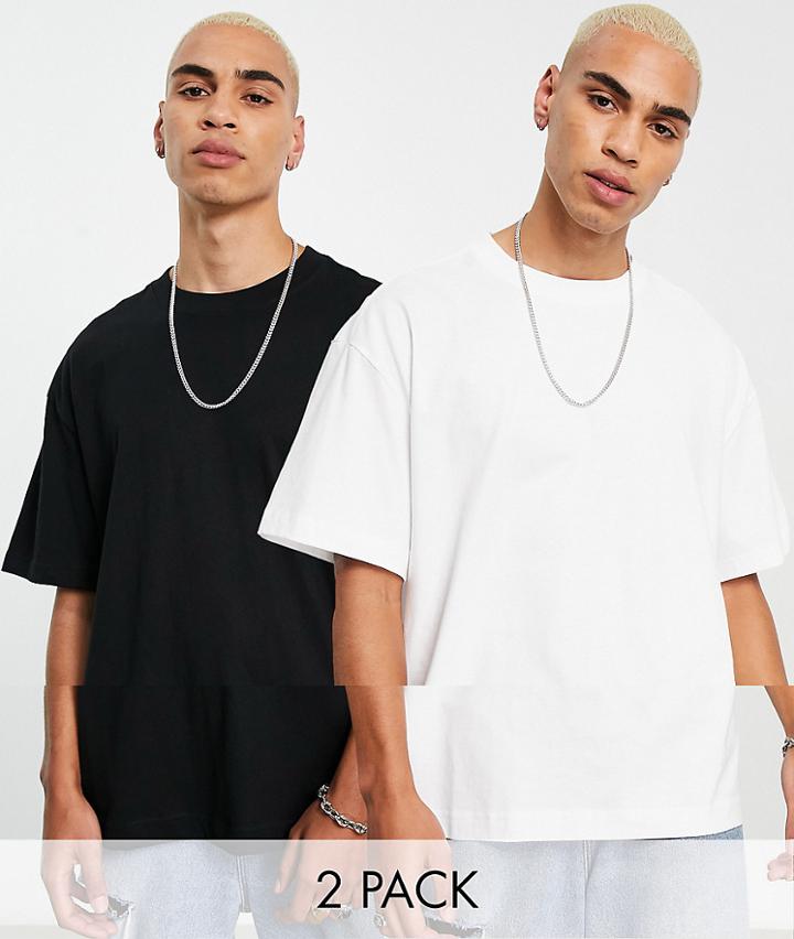 Weekday Oversized T-shirt 2-pack In White & Black-multi