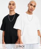 Weekday Oversized T-shirt 2-pack In White & Black-multi