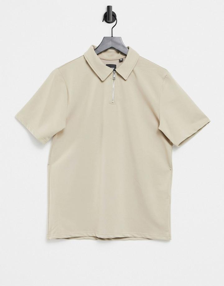 Only & Sons Polo With Zip In Beige-brown