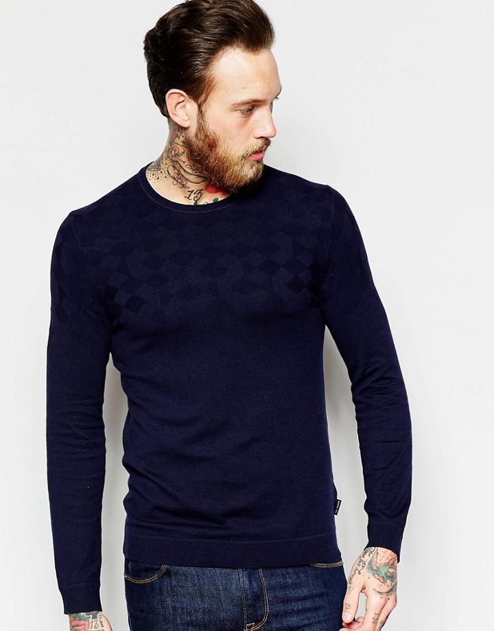 Ted Baker Tonal Diamond Jacquard Knitted Sweater - Blue