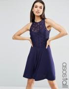 Asos Tall Lace Blouson Top Mini Skater Dress - Navy