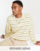 Asos Daysocial Oversized Long Sleeve T-shirt With All Over Stripe Print In Yellow