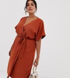 Asos Design Curve Wrap Midi Dress - Red