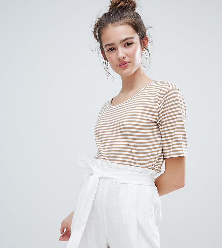 Monki Striped Crew Neck T-shirt In Beige And White - Multi