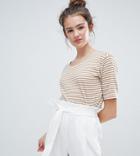Monki Striped Crew Neck T-shirt In Beige And White - Multi