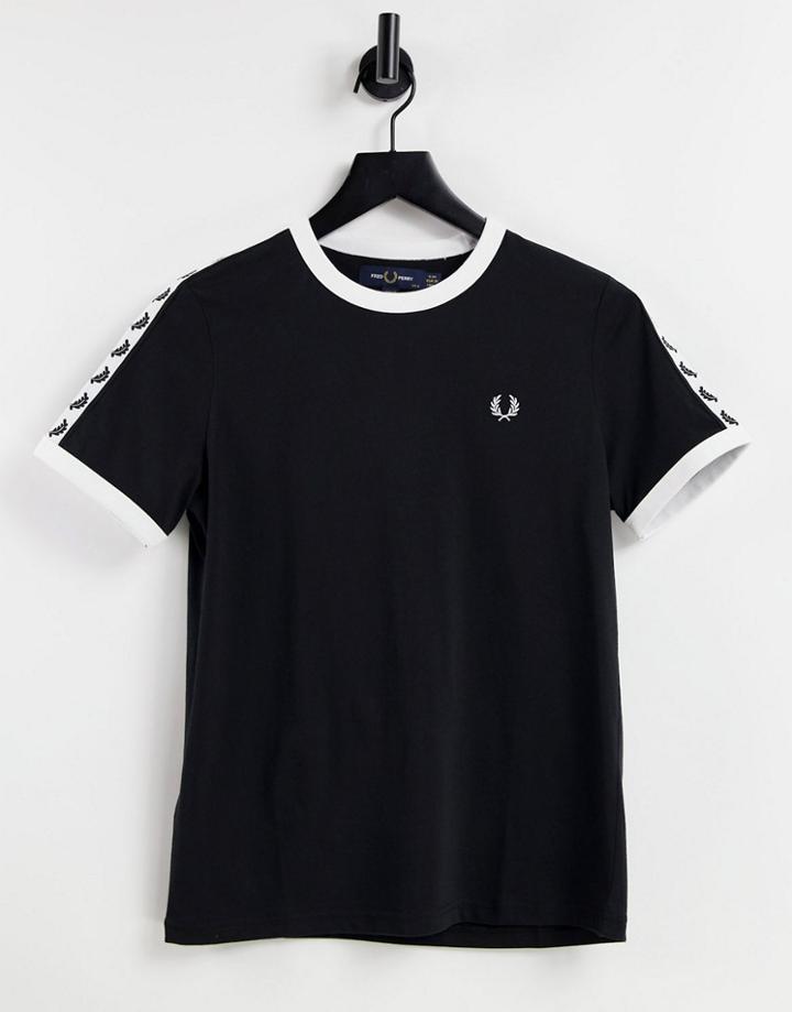 Fred Perry Branded Taped Short Sleeve T-shirt In Black