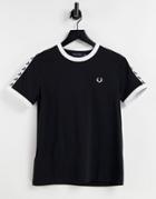 Fred Perry Branded Taped Short Sleeve T-shirt In Black