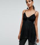 River Island Dobby Mesh And Lace Mix Cami Top - Black