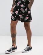 Asos Co-ord Slim Shorter Shorts With Floral Hawaiian Print - Black
