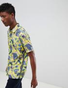 Asos Design Regular Fit Floral Shirt With Taping Detail - Yellow